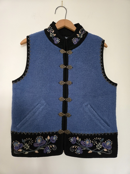 Icelandic Design Jackets & Blazers - Blue Embroidered Women’s Vest with Decorative Frog Closures